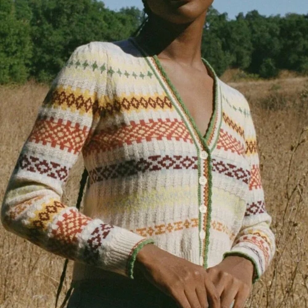 Doen Fair Isle Alba Cashmere Multicolored Cardigan Sweater